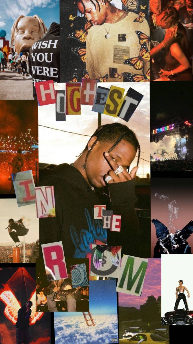 Travis Scott, concert scenes, butterfly motifs, SD Phone Wallpaper
