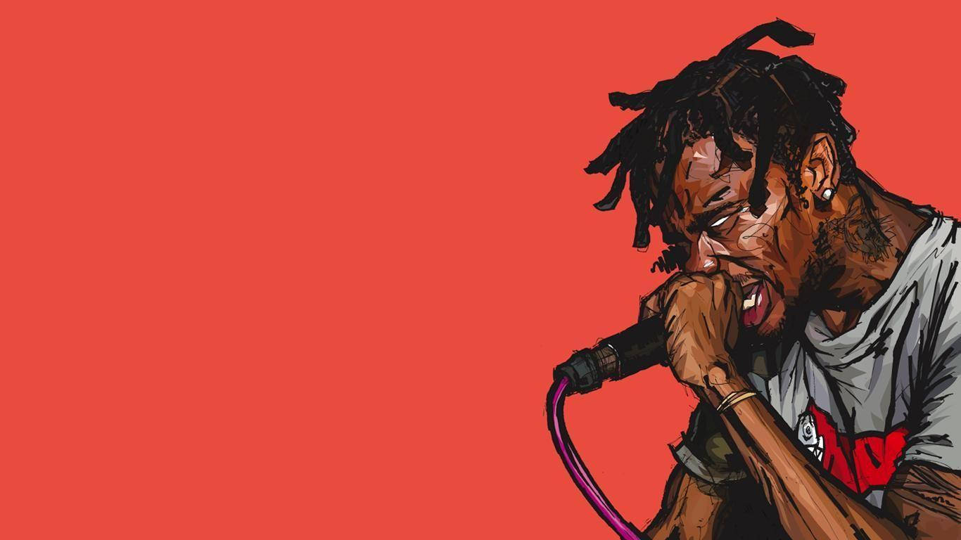 Travis Scott, dreadlocks, microphone, HD Desktop Wallpaper