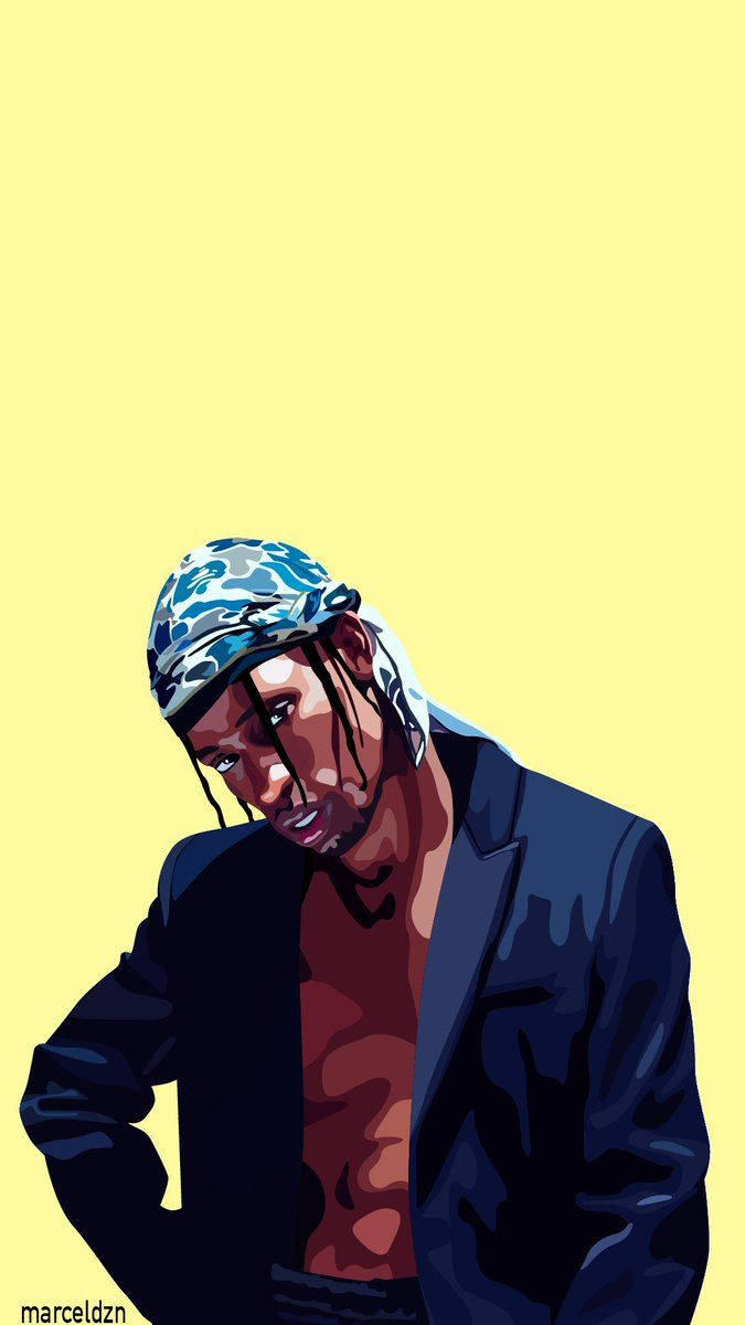 Travis Scott, blue patterned headwrap, open blazer, SD Phone Wallpaper