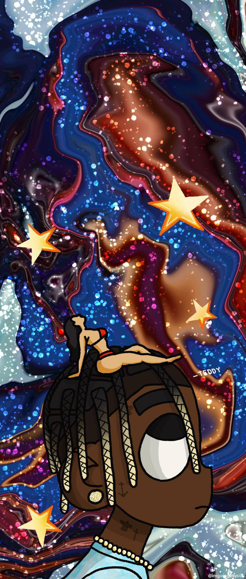 Travis Scott Astroworld, cartoon character, braided hair, Full HD Phone Wallpaper