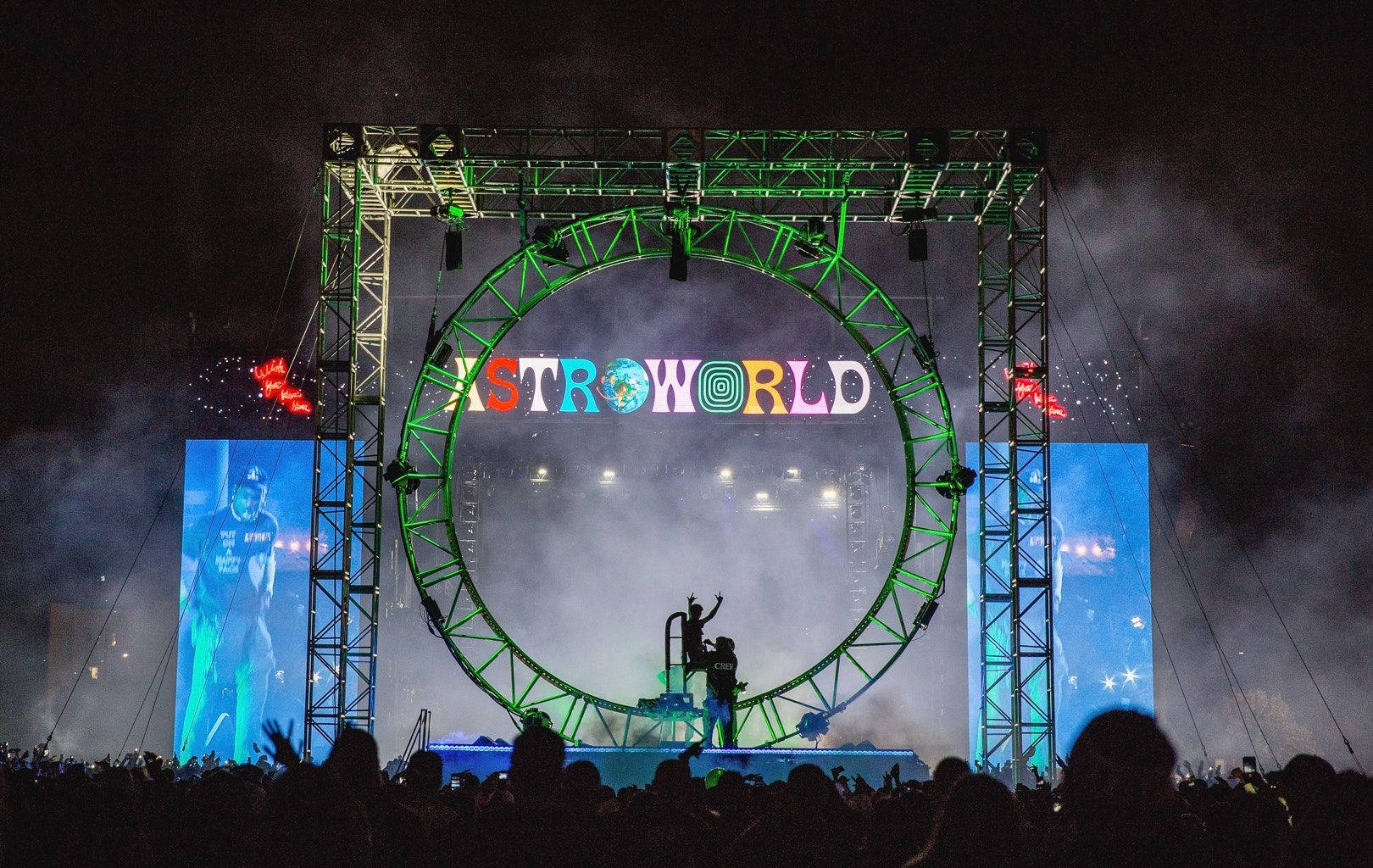 Travis Scott Astroworld, ASTROWORLD, glowing green circular frame, HD Desktop Wallpaper