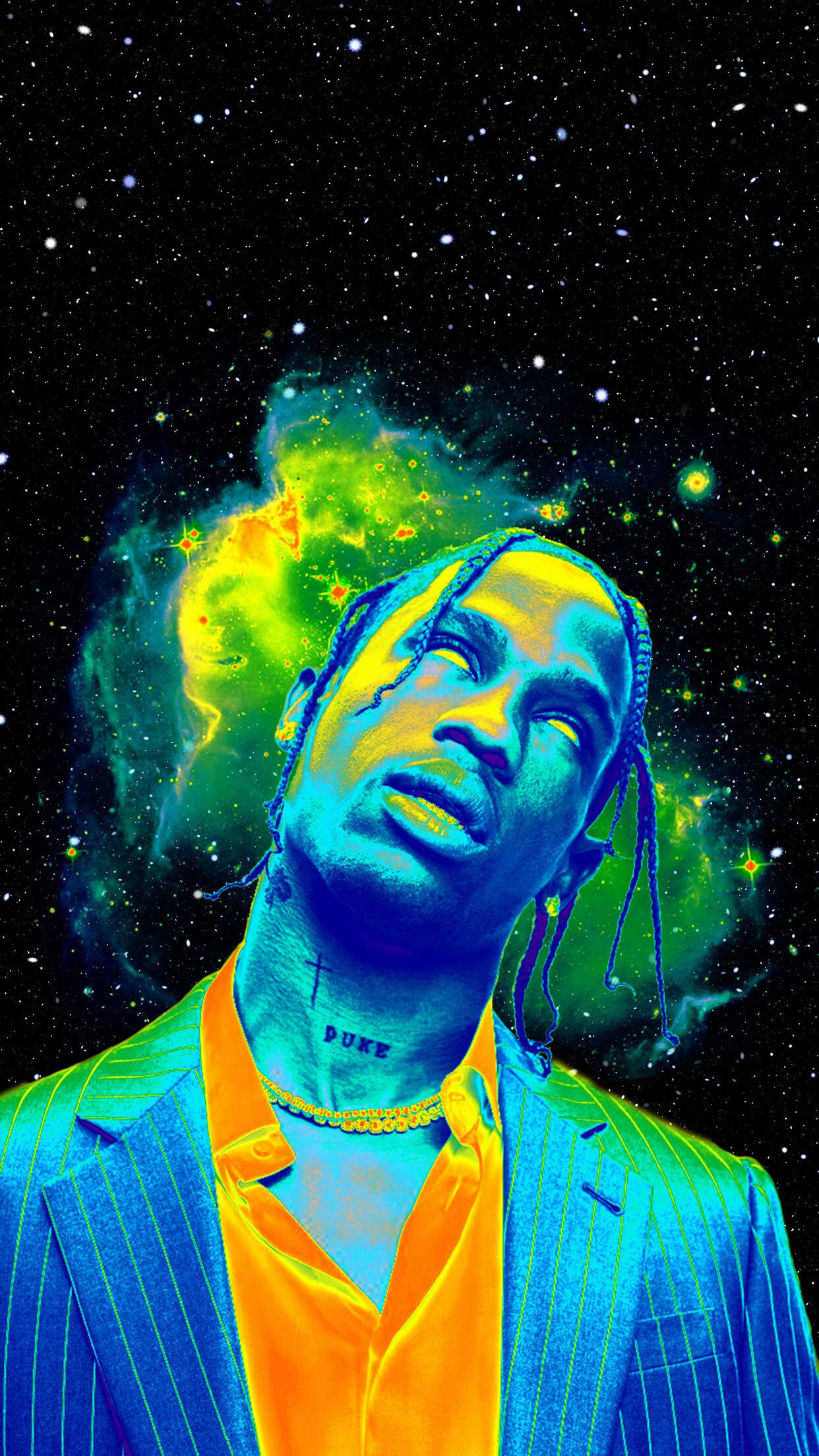 Travis Scott Astroworld, blue suit, cosmic nebulae, Full HD Phone Wallpaper