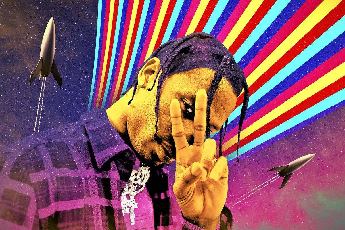Travis Scott Astroworld, purple braids, cosmic backdrop, SD Desktop Wallpaper