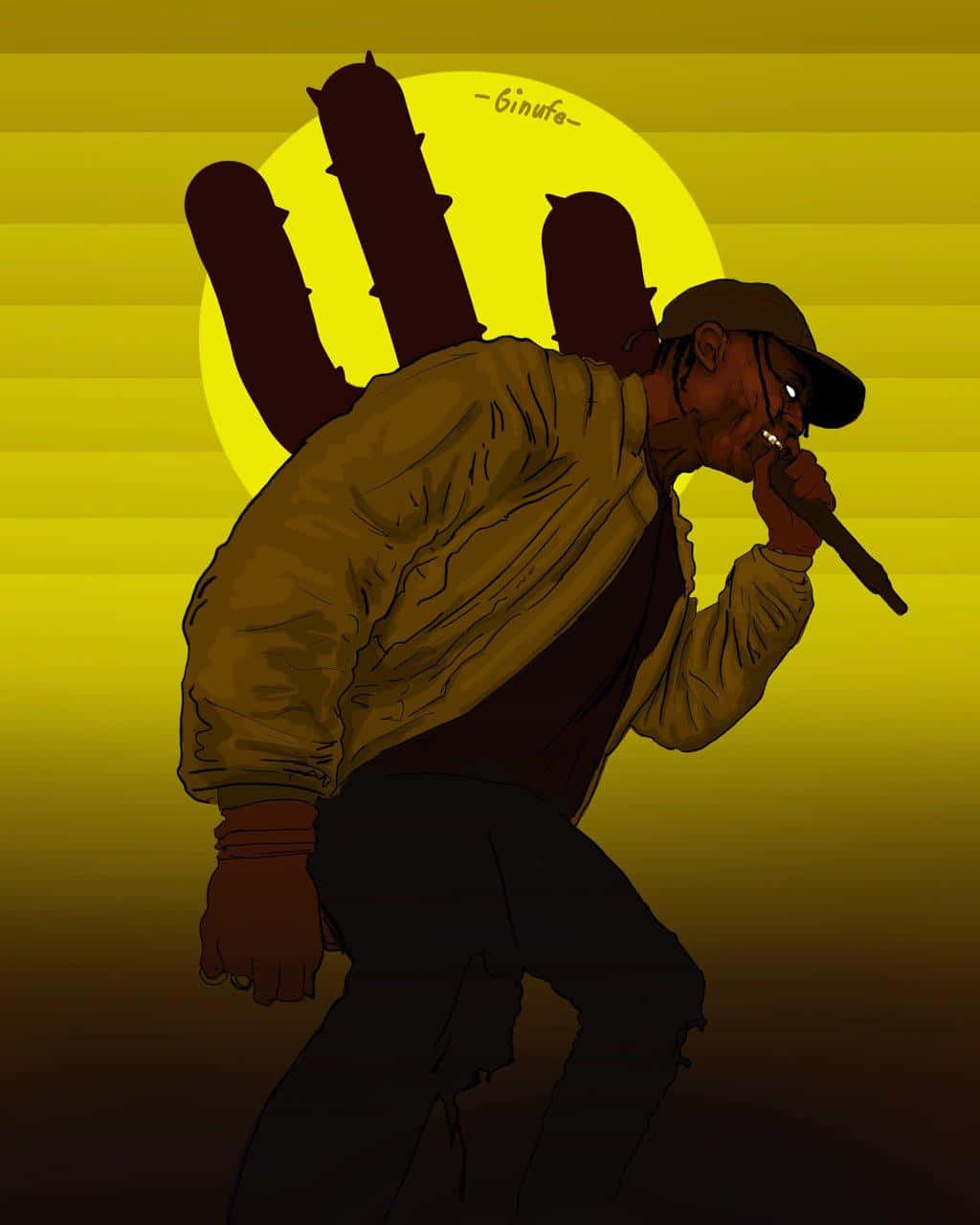 Travis Scott, cartoon, large hand silhouette, HD Phone Wallpaper