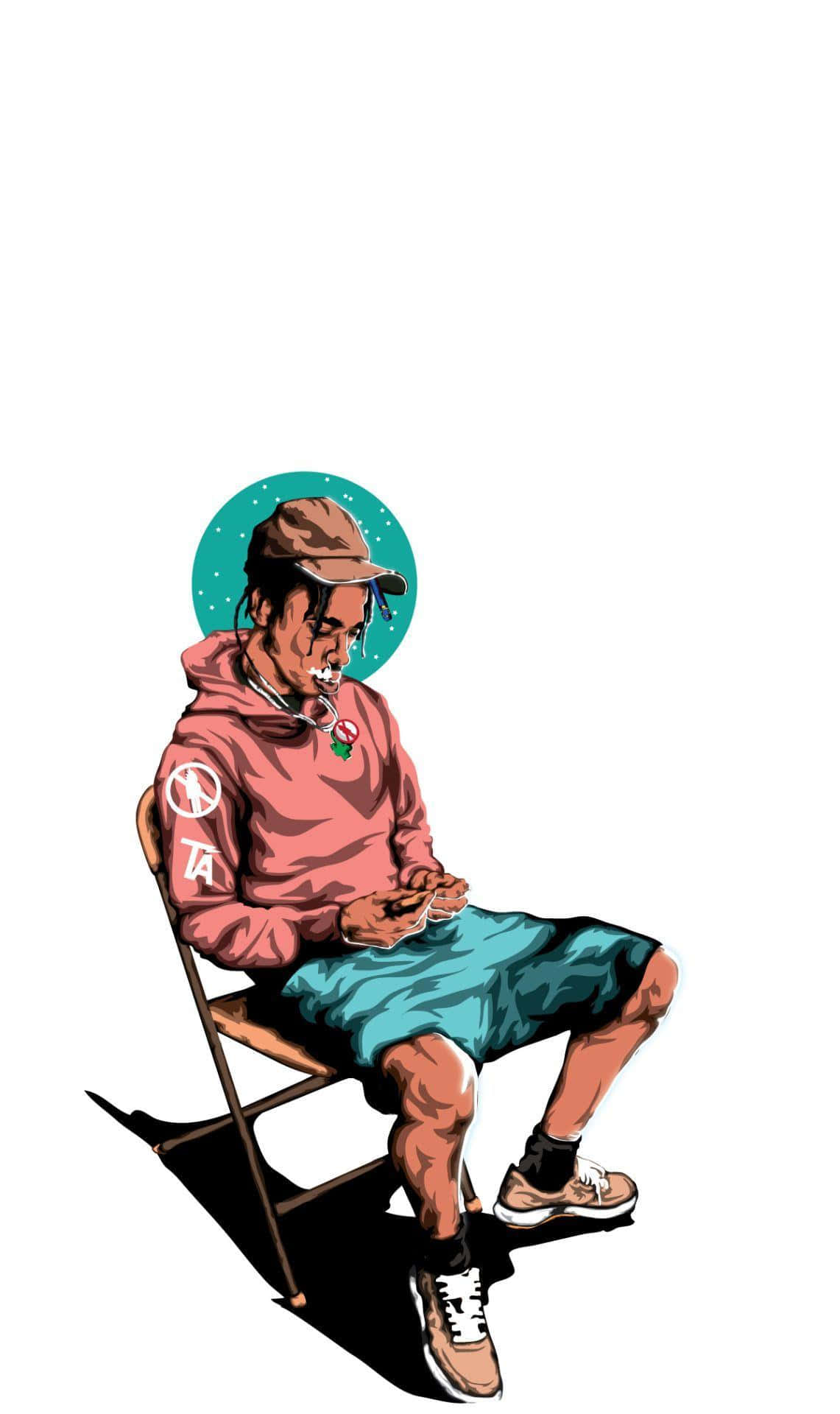 Travis Scott, pink hoodie, teal shorts, Full HD Phone Wallpaper
