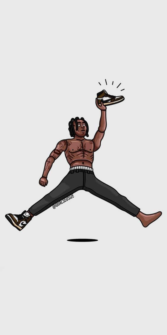 Travis Scott, sneaker with sparkles, mid-air jump pose, SD Phone Wallpaper