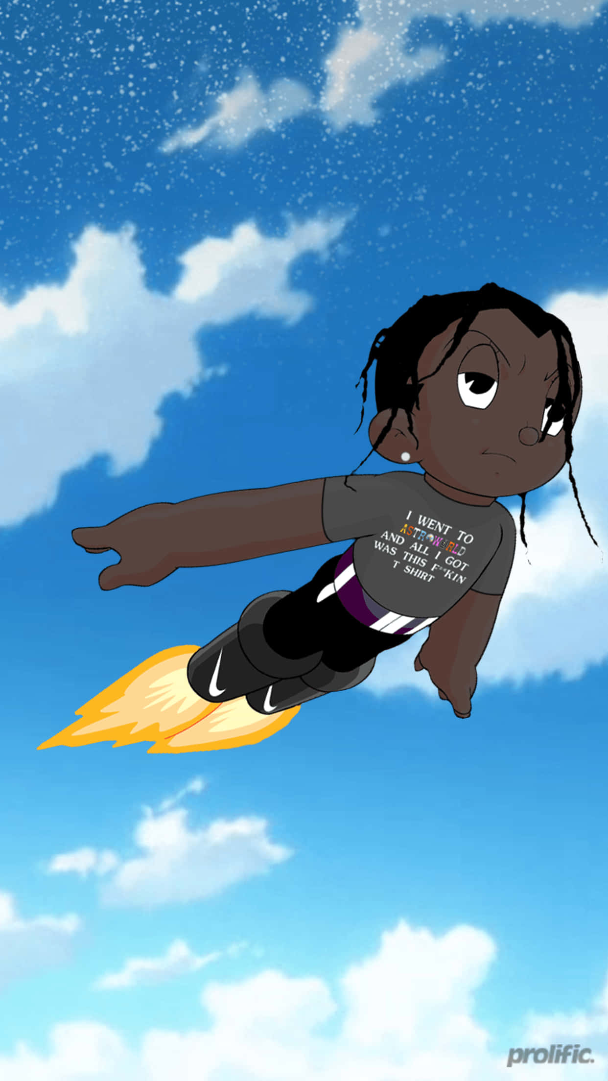 Travis Scott, cartoon girl, blue sky, Full HD Phone Wallpaper