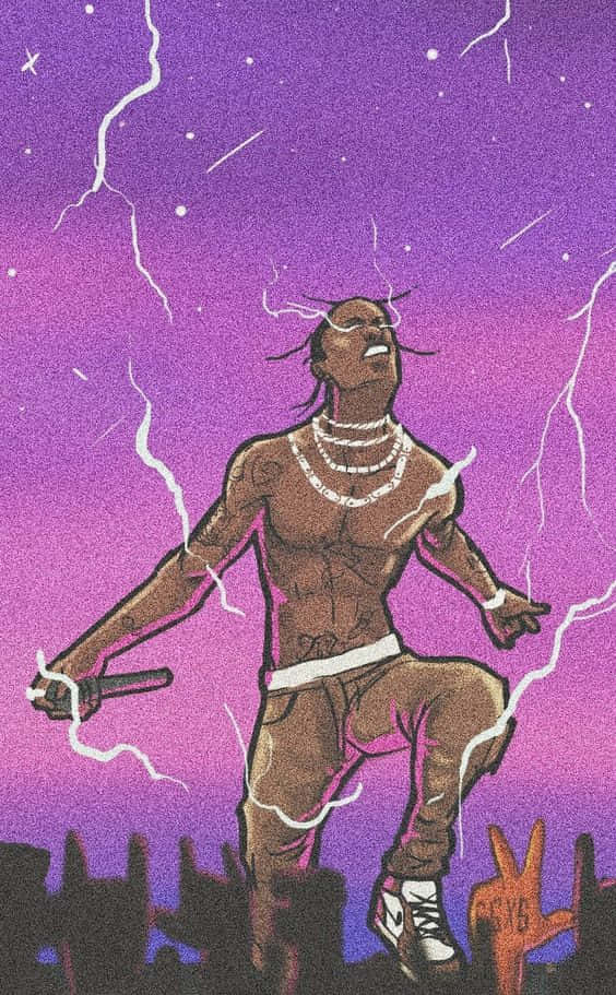 Travis Scott, purple sky, lightning, SD Phone Wallpaper