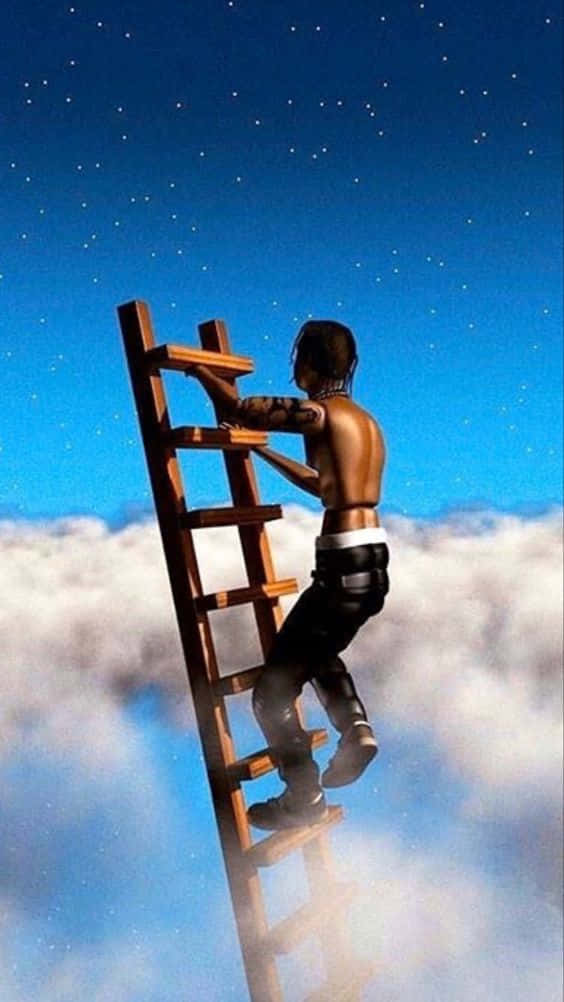 Travis Scott, tattooed man, wooden ladder, SD Phone Wallpaper
