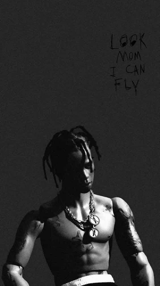 Travis Scott Cartoon, black and white portrait, tattooed man, SD Phone Wallpaper