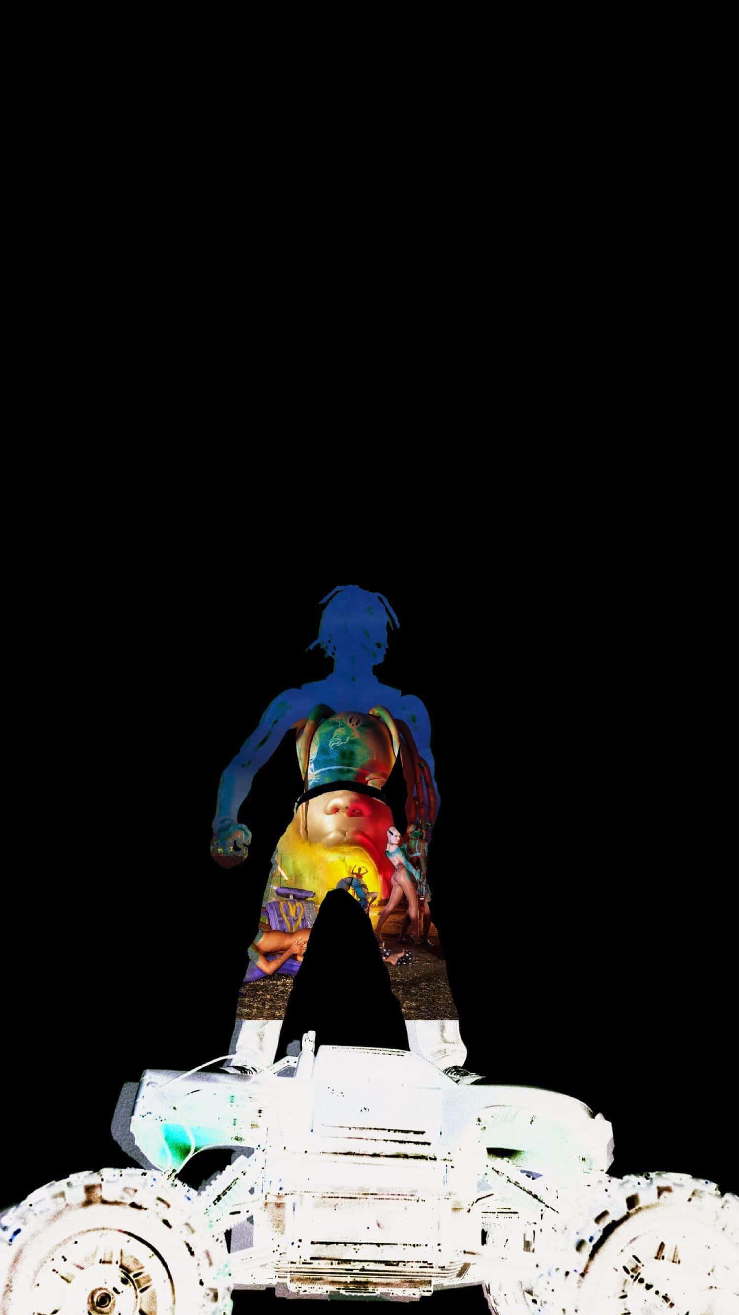 Travis Scott, cartoon, blue silhouette, 2K Phone Wallpaper