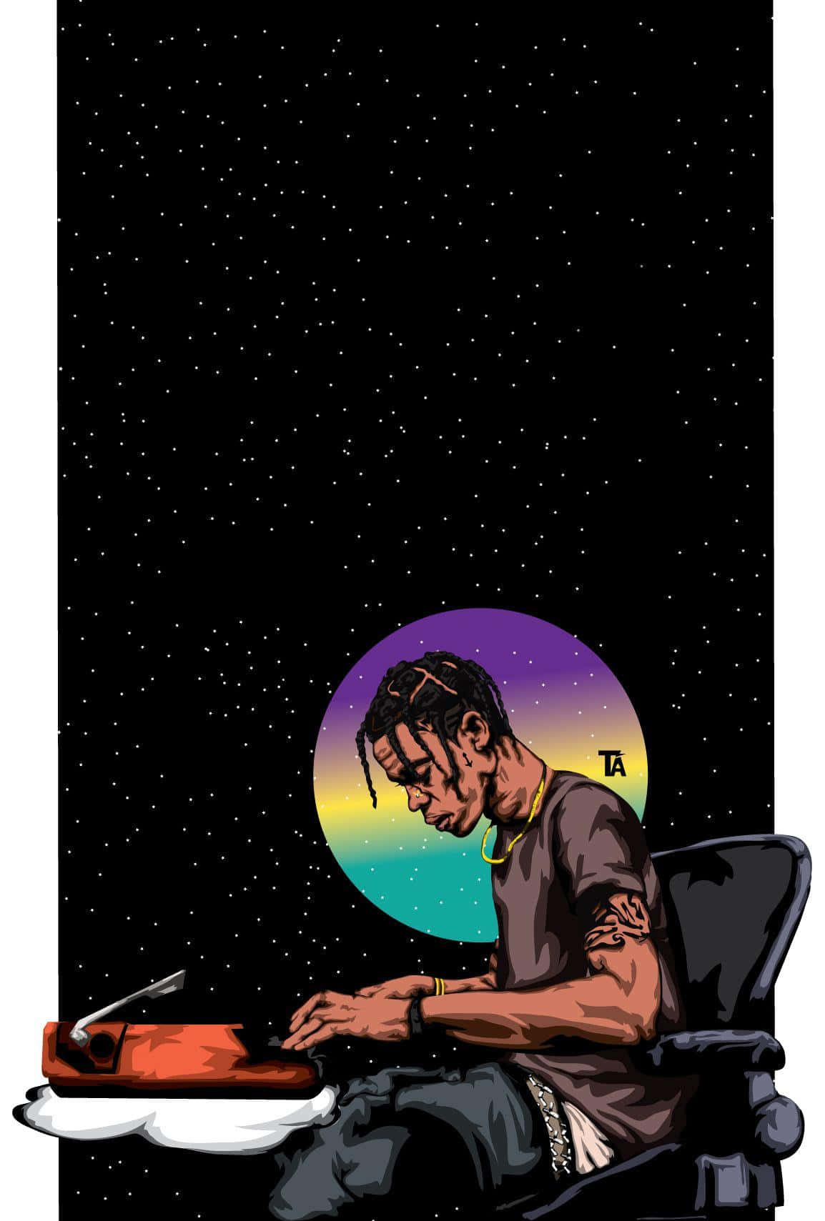 Travis Scott, cartoon representation, red typewriter, HD Phone Wallpaper
