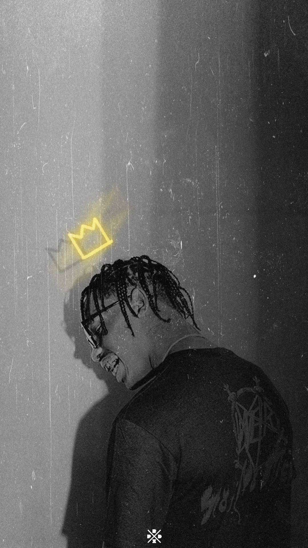 Travis Scott, glowing yellow crown, braided hair, Full HD Phone Wallpaper
