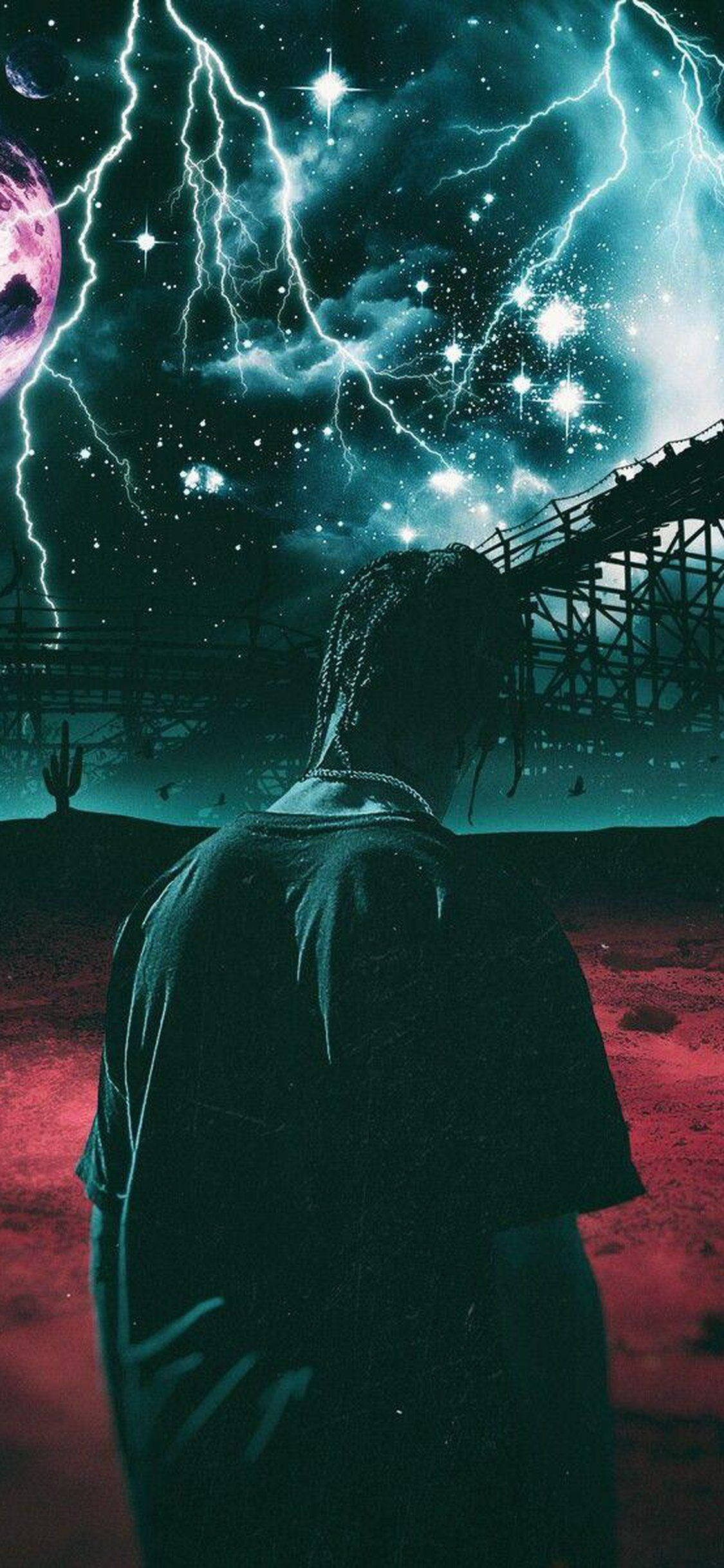 Travis Scott, surreal desert, stormy cosmic sky, Full HD Phone Wallpaper