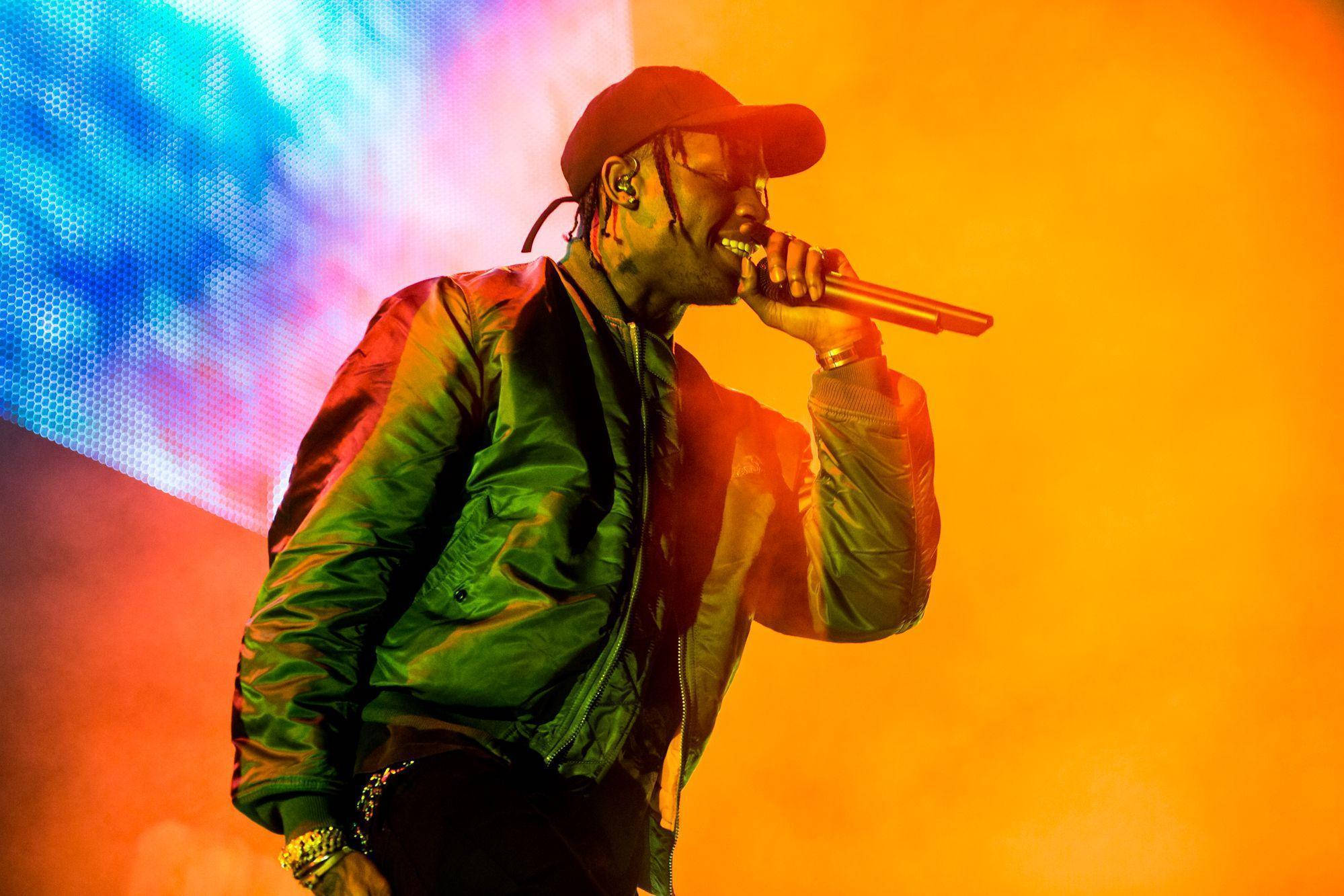 Travis Scott, green jacket, cap, Full HD Desktop Wallpaper