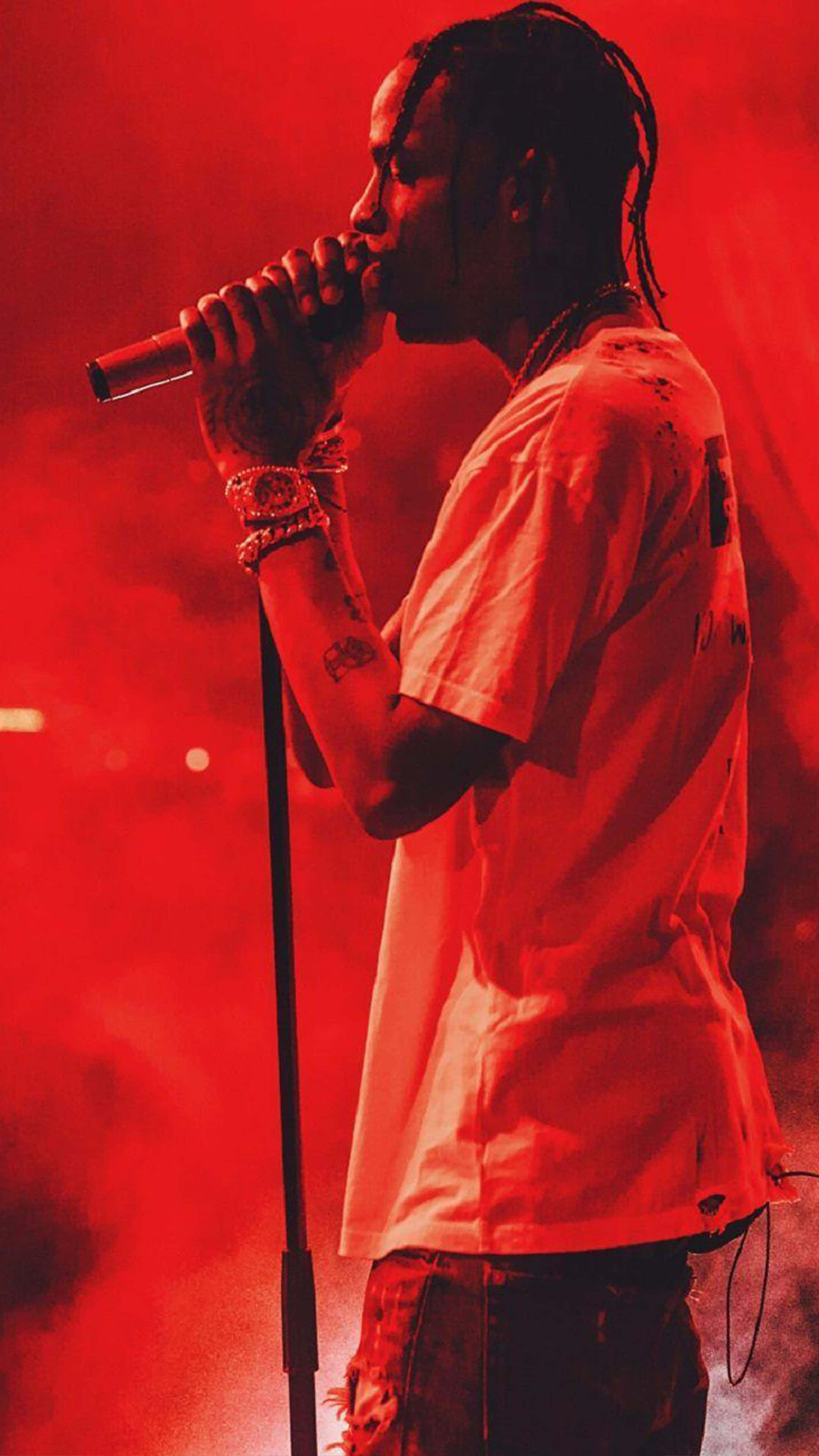 Travis Scott, arena, intense red light, 4K Phone Wallpaper