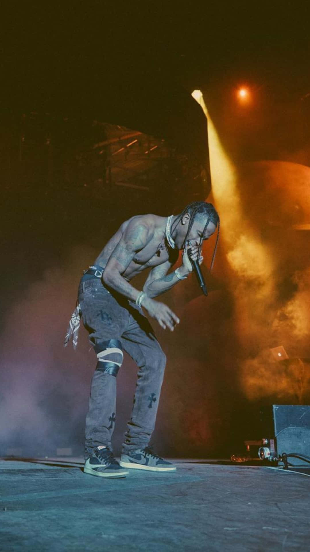Travis Scott Concert, shirtless performer, dreadlocks, Full HD Phone Wallpaper