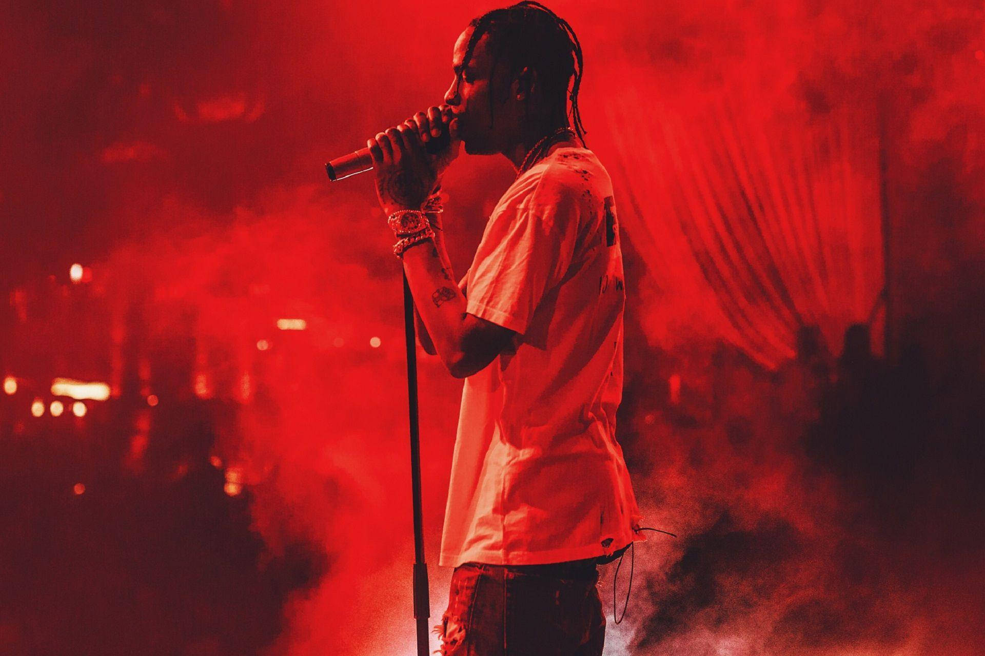 Travis Scott, red smoke, intense lighting, Full HD Desktop Wallpaper