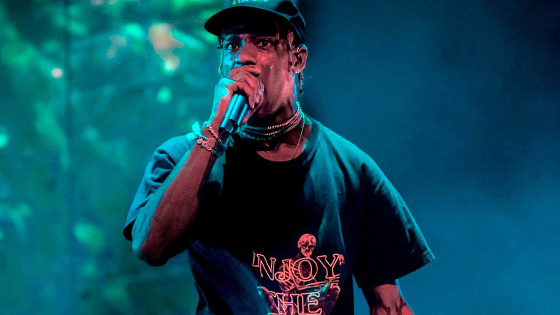 Travis Scott, concert, vibrant blue lights, Full HD Desktop Wallpaper