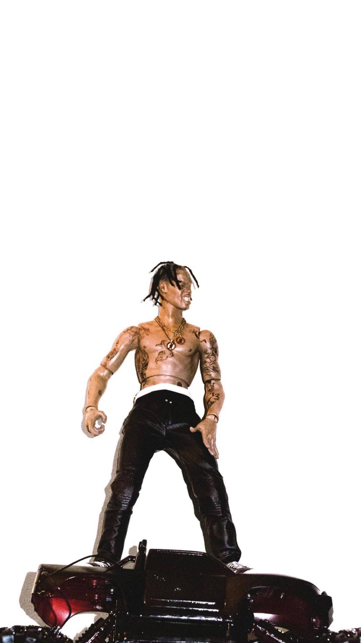 Travis Scott, wrecked car, tattooed man, Full HD Phone Wallpaper