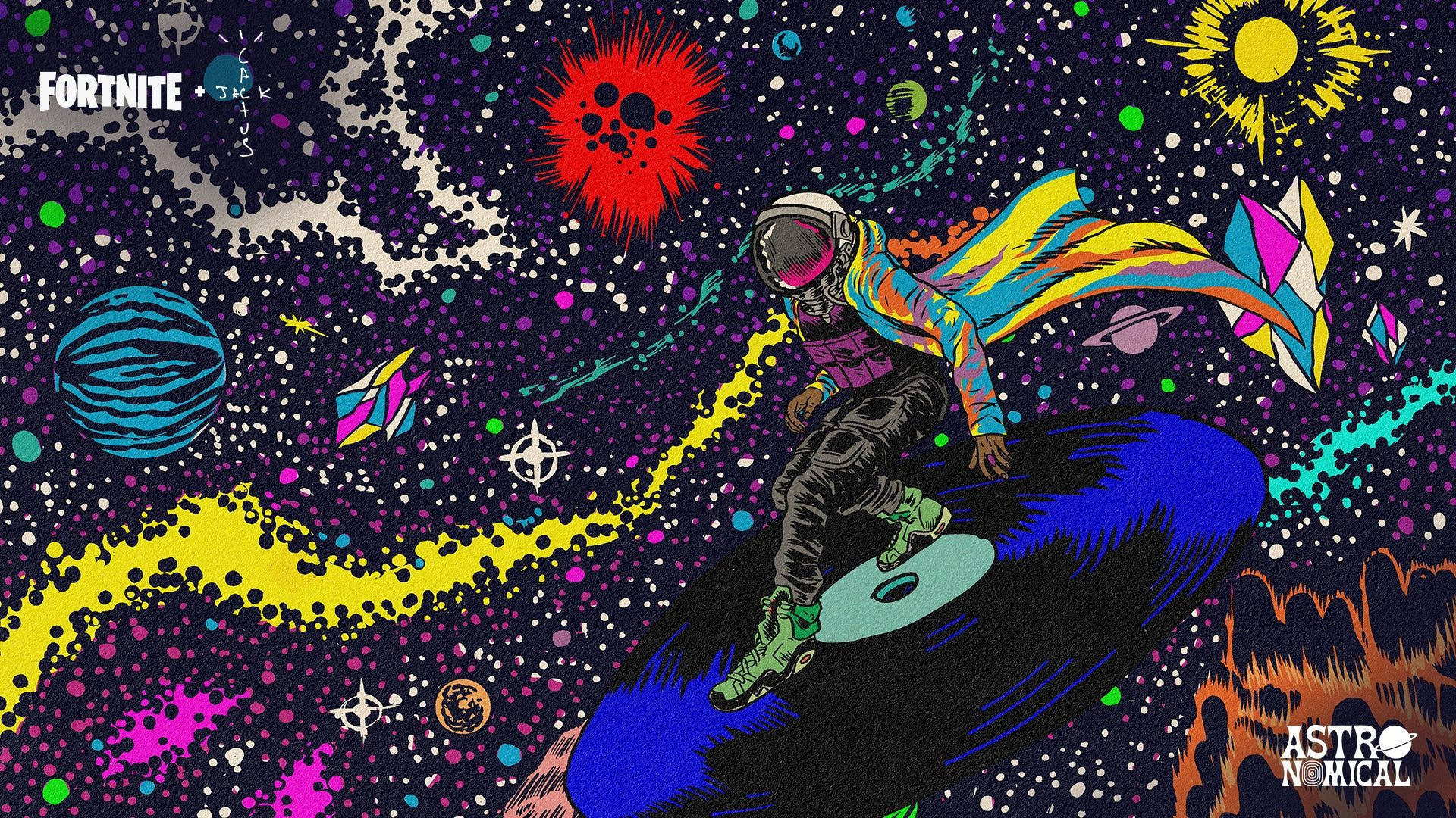 Travis Scott Fortnite, psychedelic vinyl, astronaut, Full HD Desktop Wallpaper