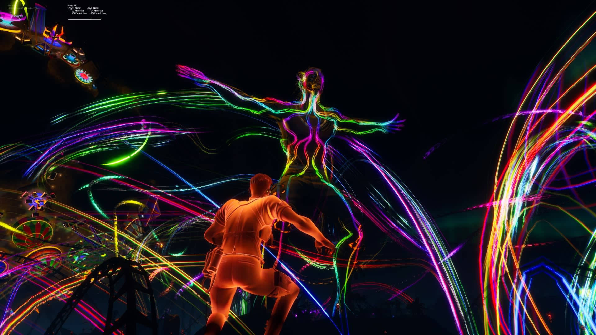 Travis Scott Fortnite, neon figure, colorful light trails, Full HD Desktop Wallpaper