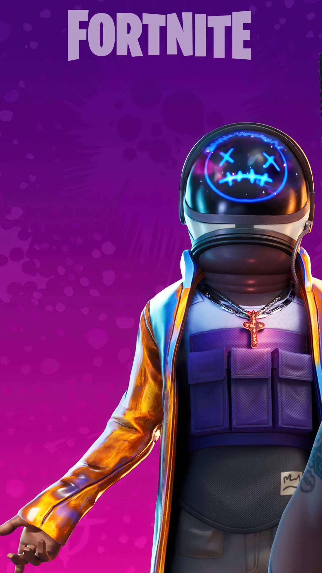 Travis Scott Fortnite, glowing helmet, stitched smile, Full HD Phone Wallpaper