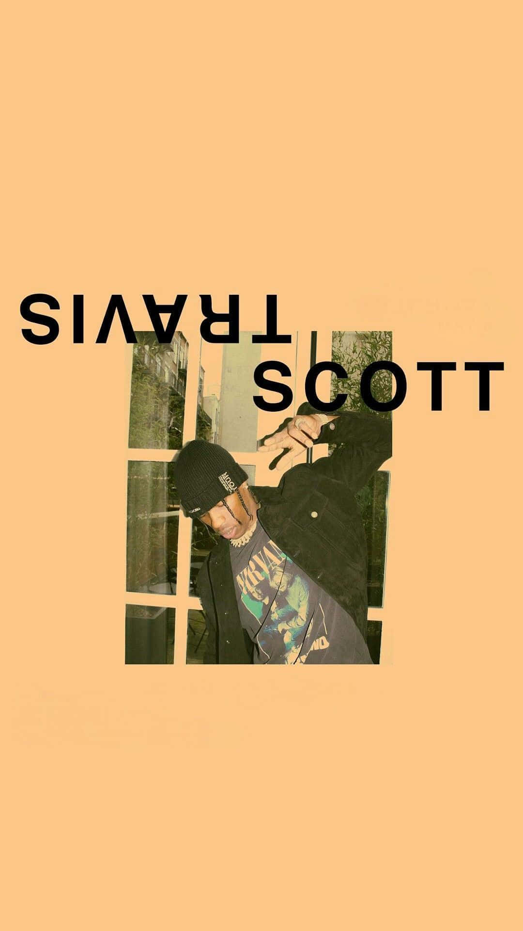 Travis Scott, peach background, inverted text overlay, Full HD Phone Wallpaper