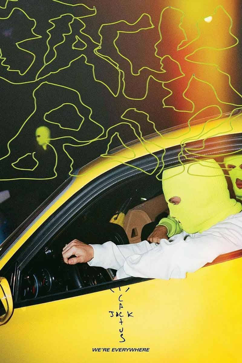 Travis Scott Jack Boys, neon yellow balaclava, bright yellow car, SD Phone Wallpaper