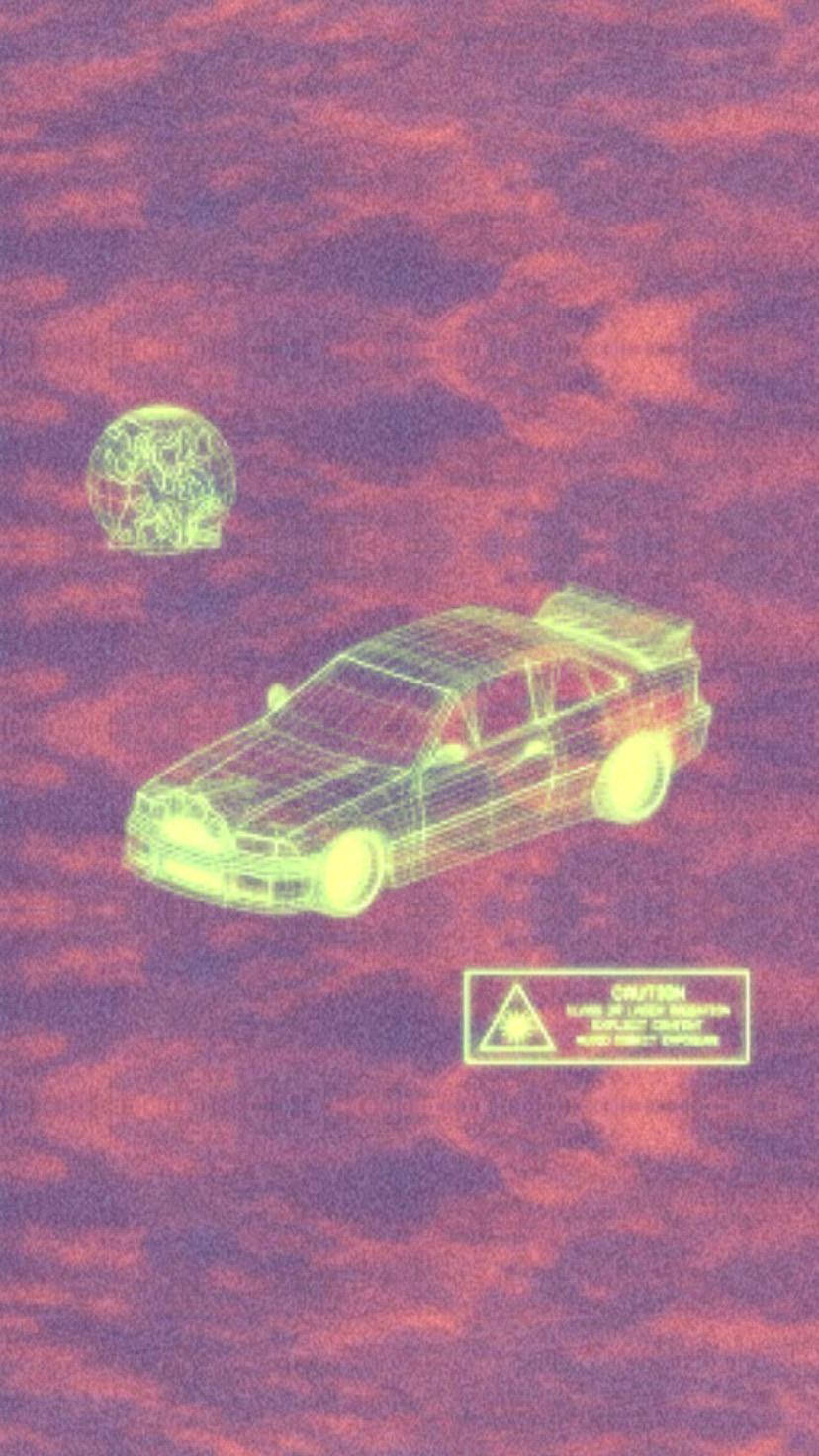 Travis Scott Jack Boys, glowing wireframe sports car, textured purple and red alien landscape, HD Phone Wallpaper