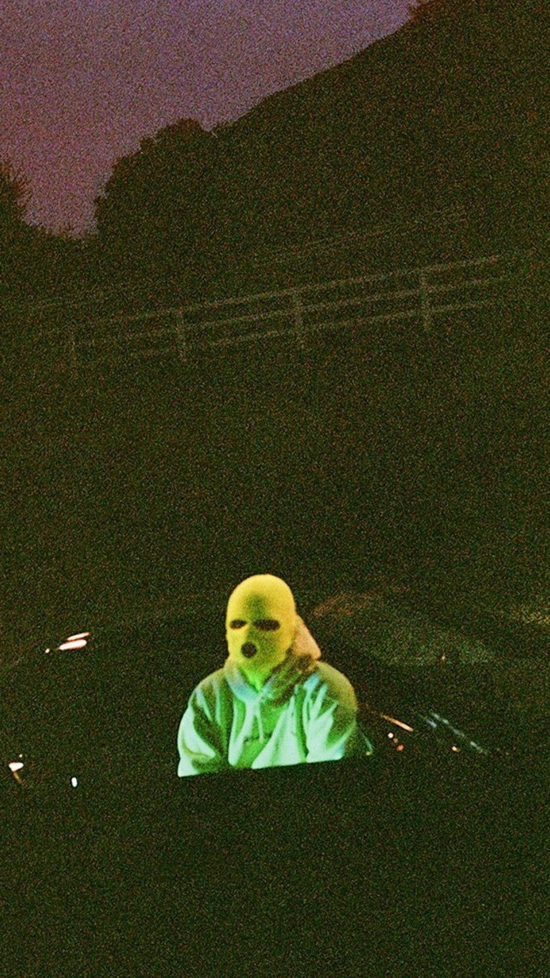 Travis Scott Jack Boys, glowing yellow balaclava, dark car, Full HD Phone Wallpaper