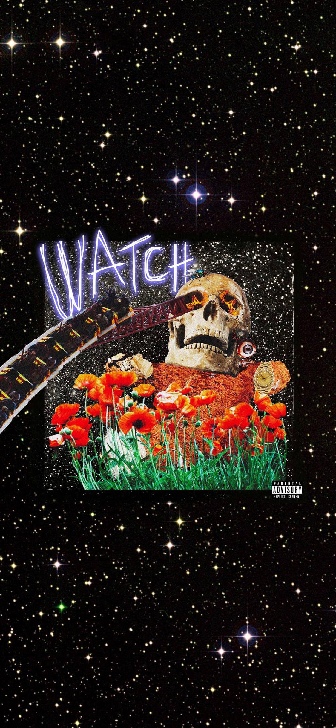 Travis Scott Jack Boys, skull wearing headphones, field of red poppies, Full HD Phone Wallpaper