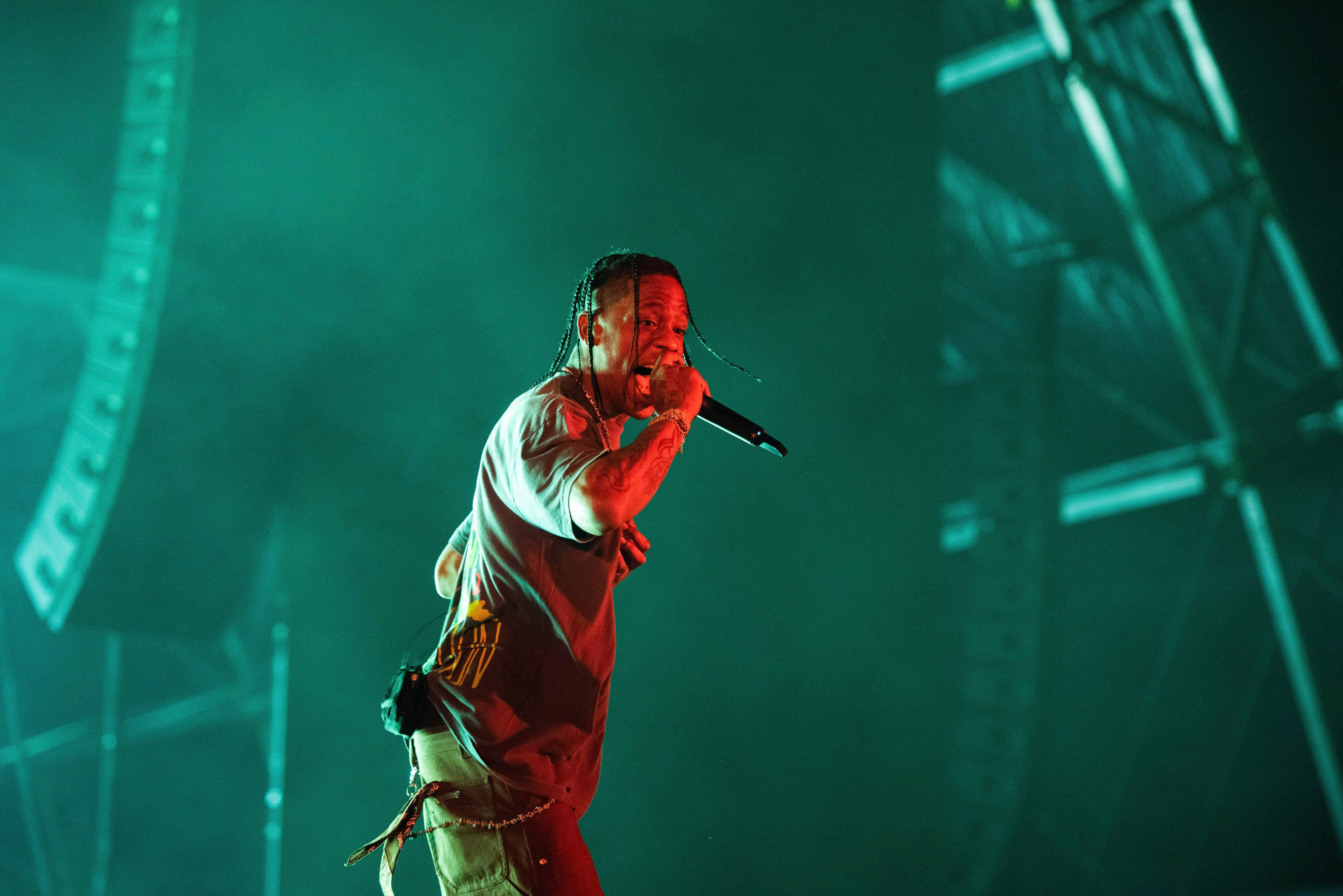 Travis Scott Jack Boys, green and red lights, smoke, 5K Desktop Wallpaper