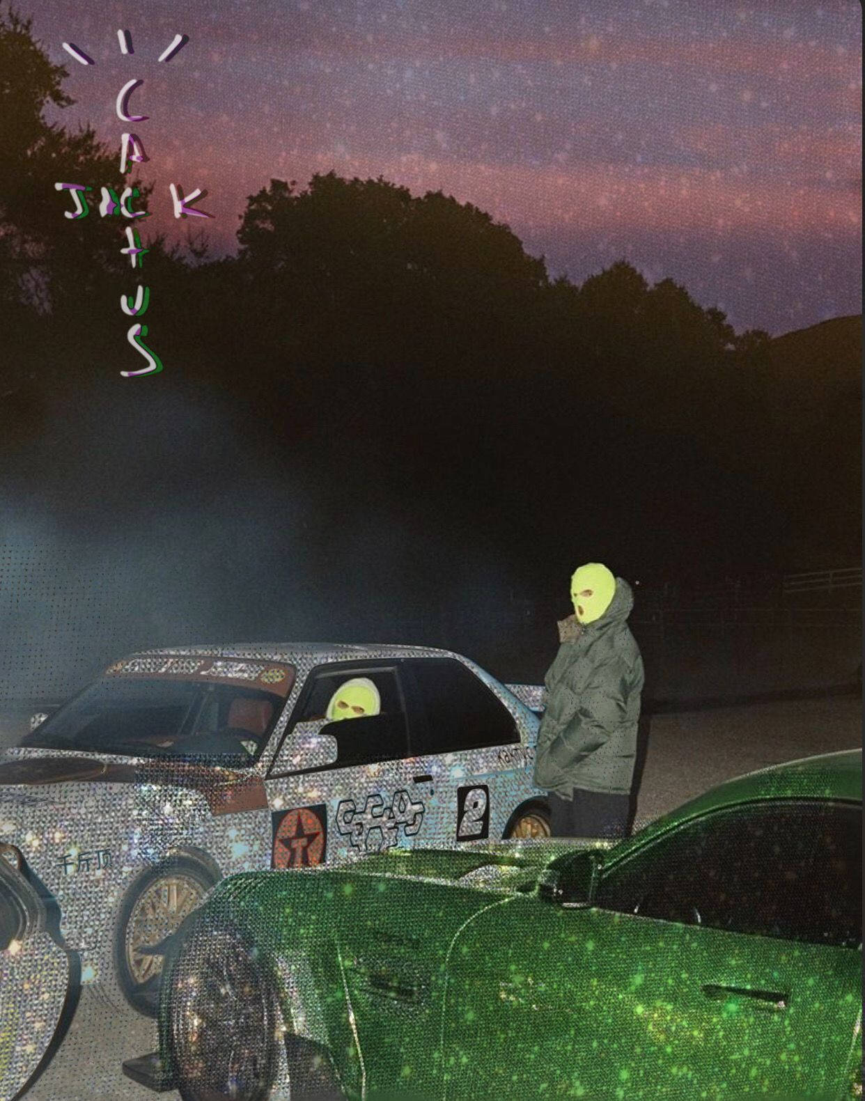 Travis Scott Jack Boys, glittering custom cars, starry twilight sky, HD Phone Wallpaper
