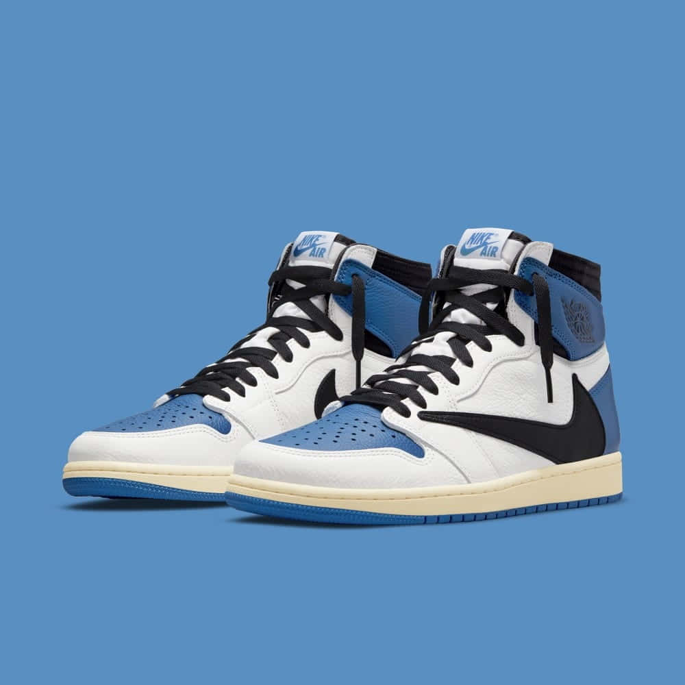 Travis Scott Jordan 1, white blue and black high-top sneakers, cream soles, SD Desktop Wallpaper