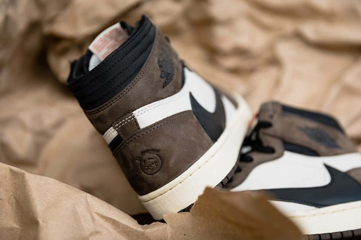 Travis Scott Jordan 1, brown suede, high-top sneakers, SD Desktop Wallpaper