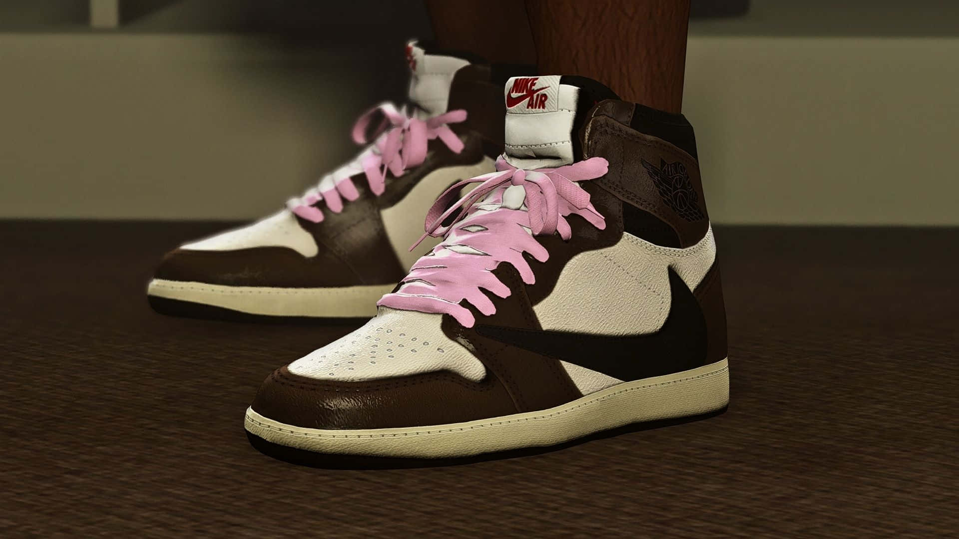 Travis Scott Jordan 1, brown and white, pink laces, Full HD Desktop Wallpaper