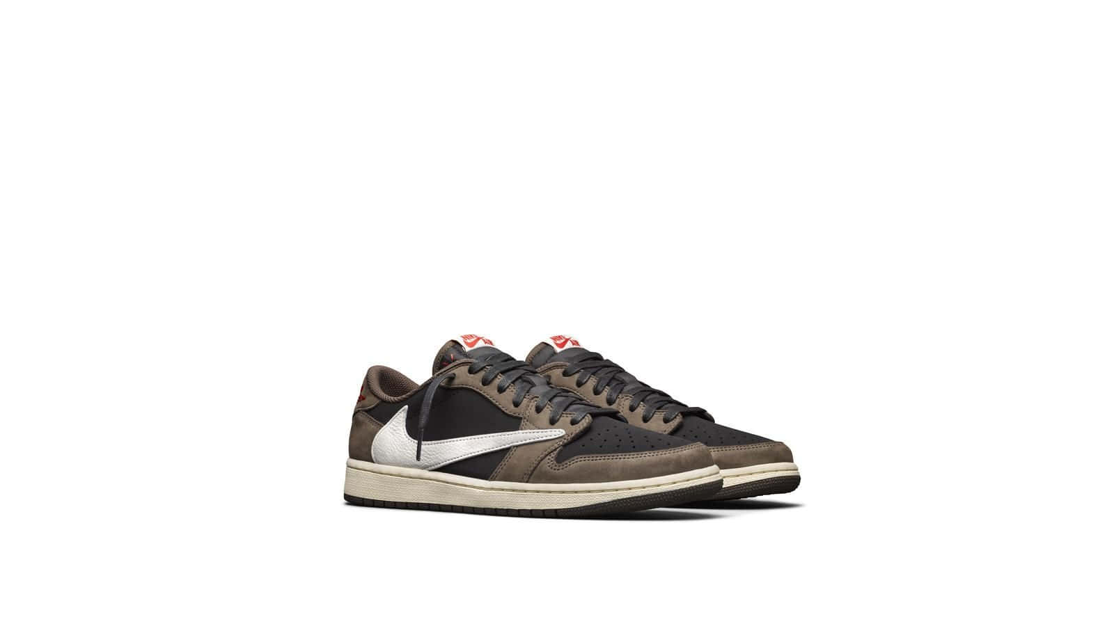 Travis Scott Jordan 1, brown and black sneakers, white swoosh, HD Desktop Wallpaper