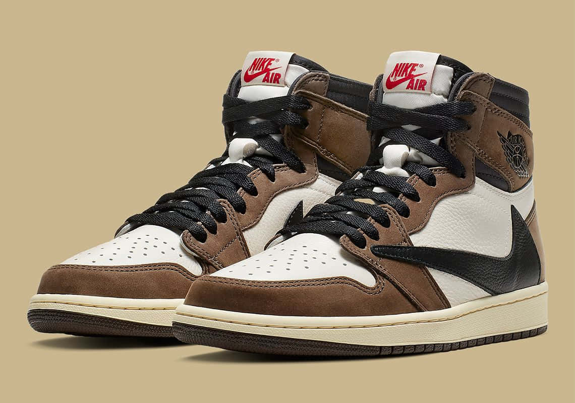 Travis Scott Jordan 1, brown white and black, high-top sneakers, SD Desktop Wallpaper