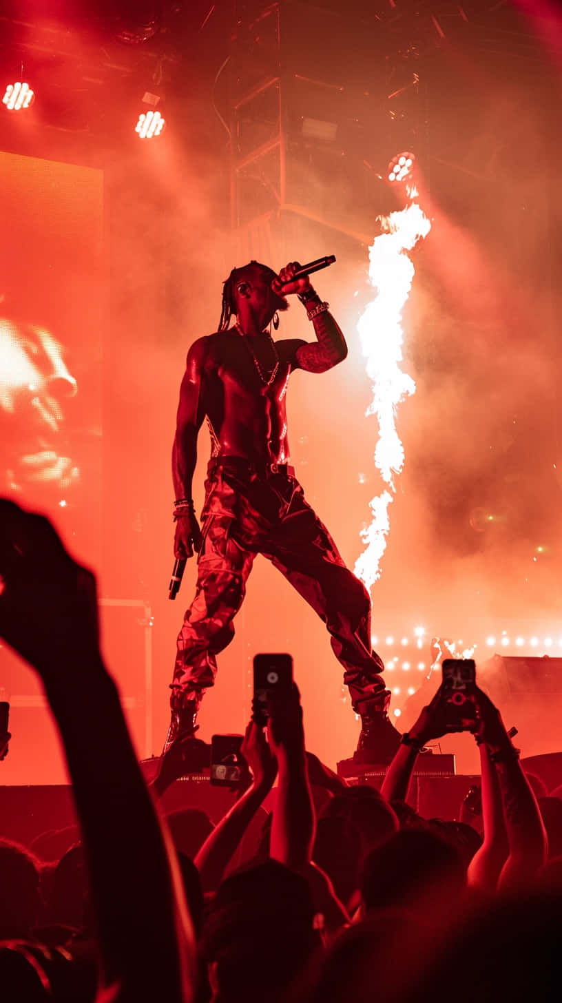 Travis Scott, fire, fiery red stage, HD Phone Wallpaper