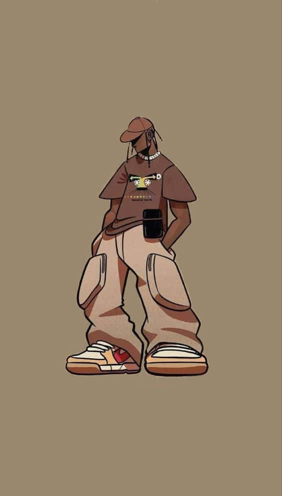 Travis Scott, cartoon, brown cap, SD Phone Wallpaper
