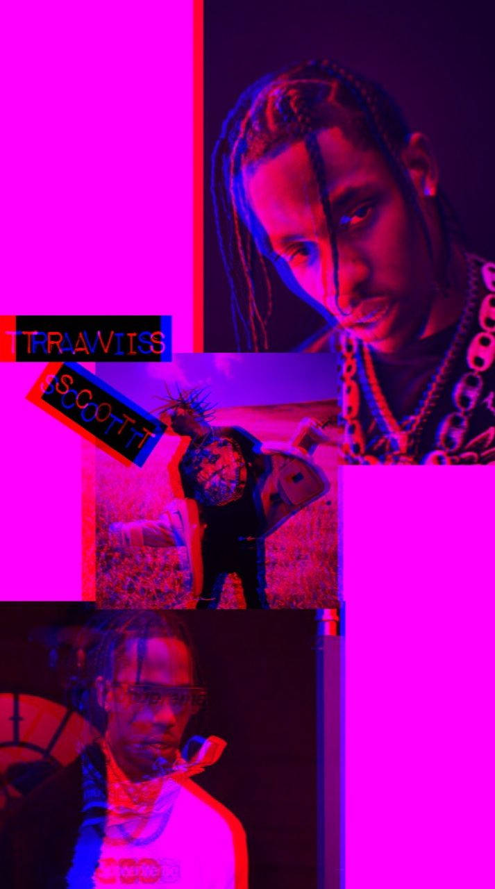 Travis Scott, pink and purple neon collage, stylized poses, HD Phone Wallpaper