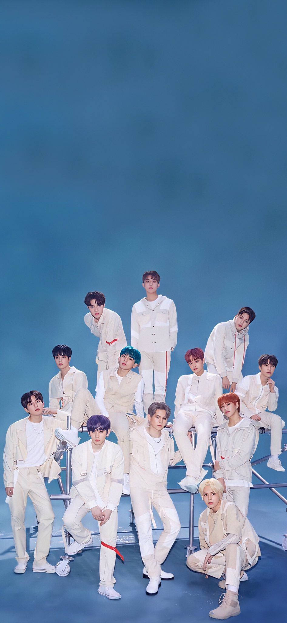 Treasure, white suits, gradient blue studio backdrop, Full HD Phone Wallpaper