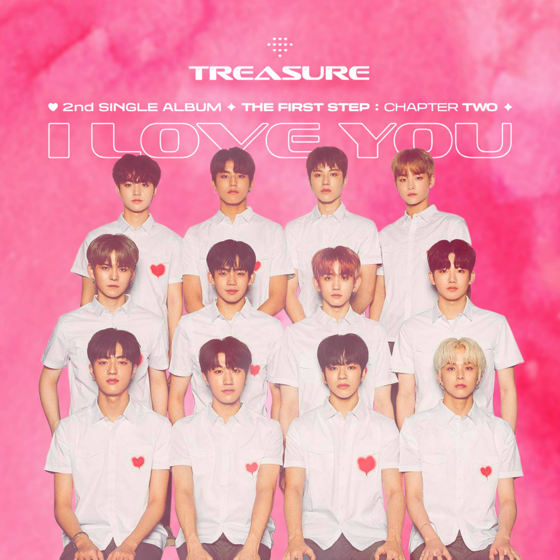 TREASURE, white shirts, red hearts, Full HD Desktop Wallpaper