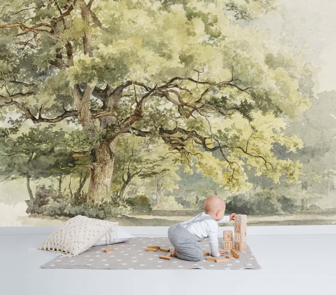 baby, polka dot rug, wooden blocks spelling baby, SD Desktop Wallpaper