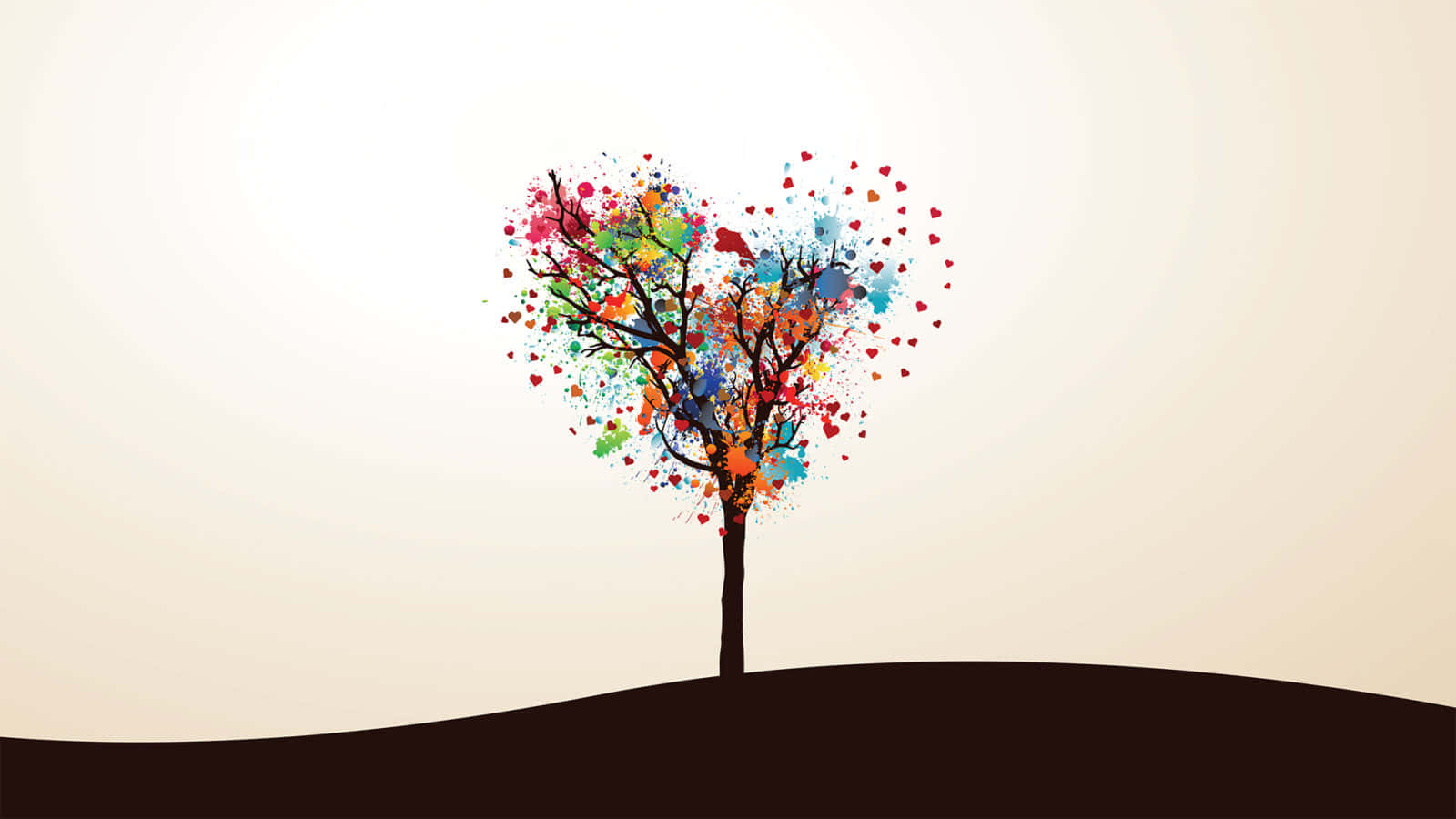 colorful paint splatters, heart-shaped canopy, small red hearts, HD Desktop Wallpaper
