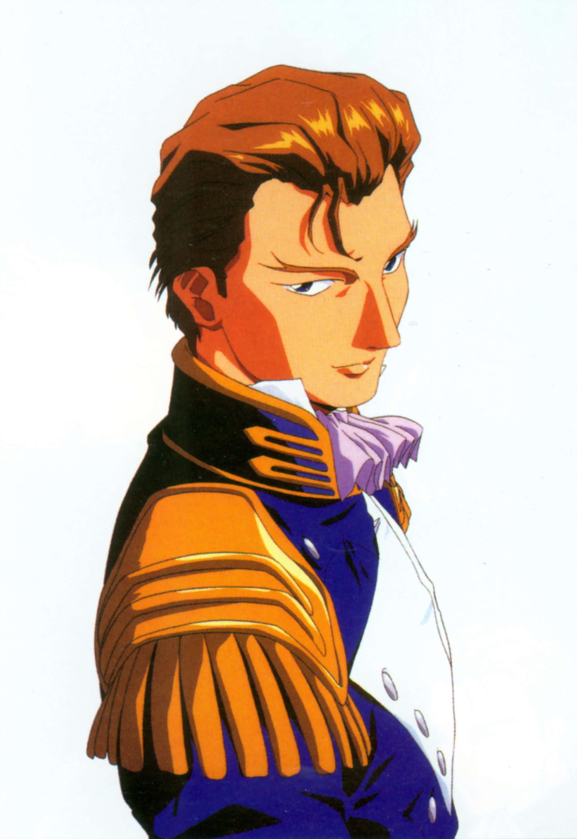 Treize Khushrenada, reddish hair, blue and gold military uniform, 2K Phone Wallpaper