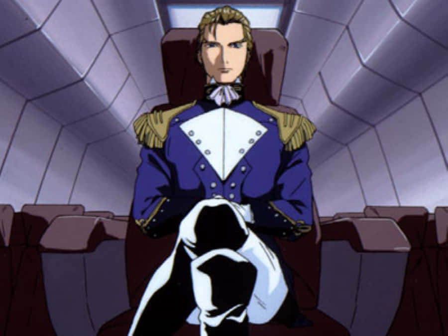 Treize Khushrenada, blue military uniform, throne-like chair, SD Desktop Wallpaper