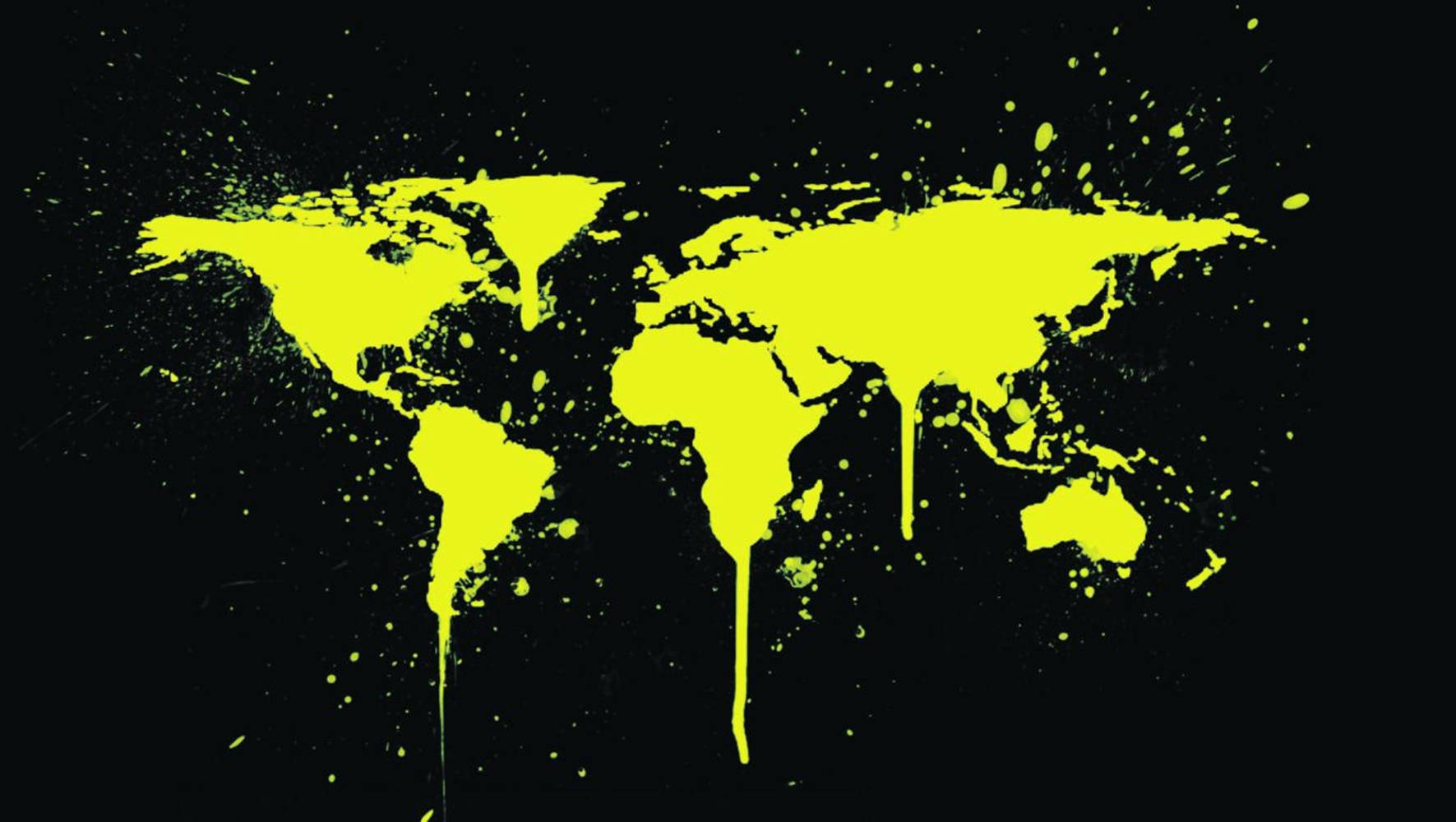 neon yellow, world map, black background, HD Desktop Wallpaper