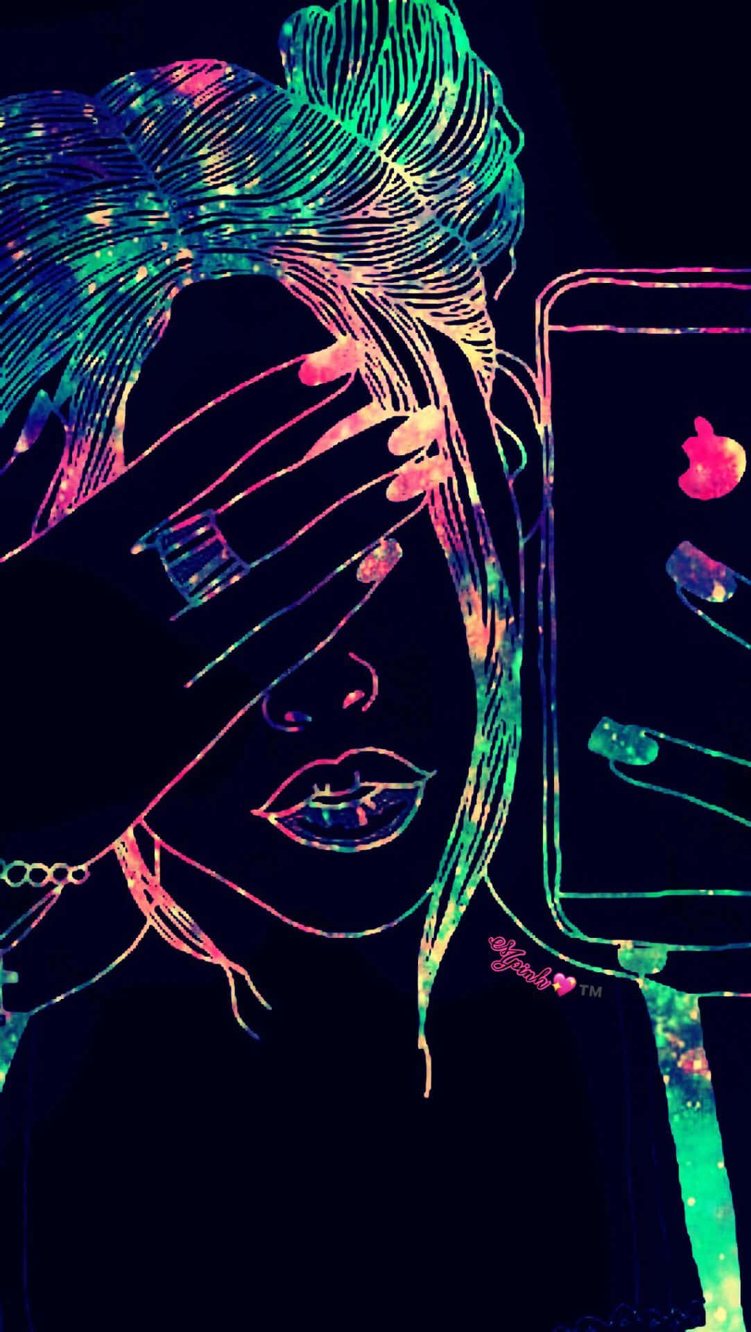 Trendy iPhone, neon-lit, glowing phone, Full HD Phone Wallpaper